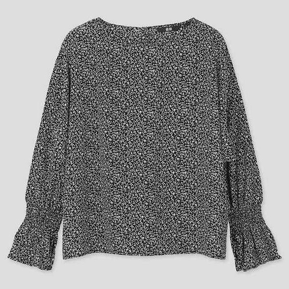 Uniqlo Tops - Uniqlo Black Floral Crewneck Blouse